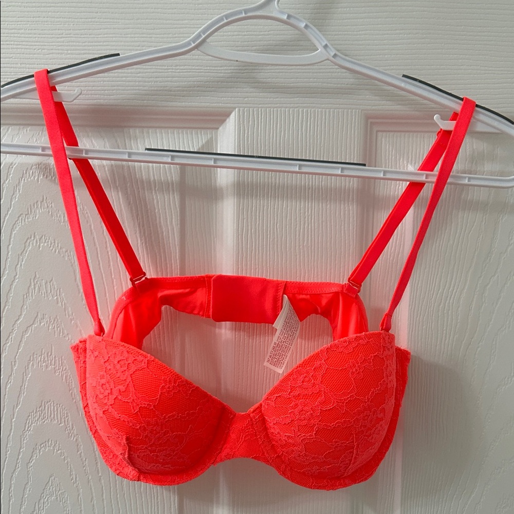 Lace Push-Up Bra 34B in neon orange